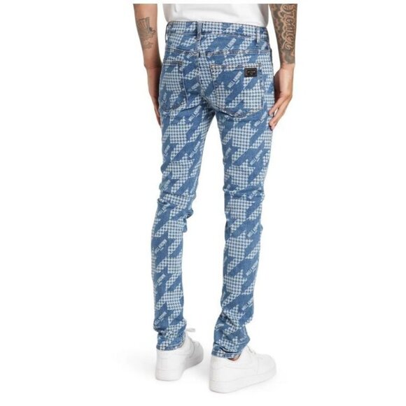 WELL KNOWN Houndstooth Skinny Jeans Denim Blue Cotton Blend 40 x 36 NWT $245 - Picture 2 of 10